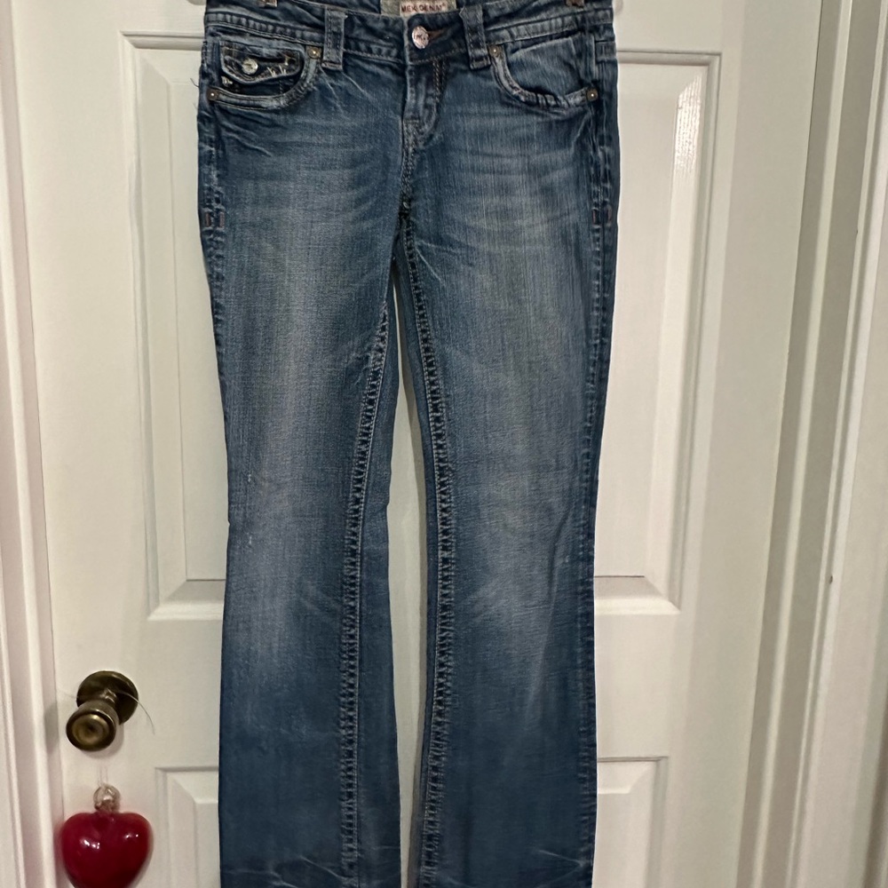 Vintage Blue Boot Cut Jeans with Subtle Fading